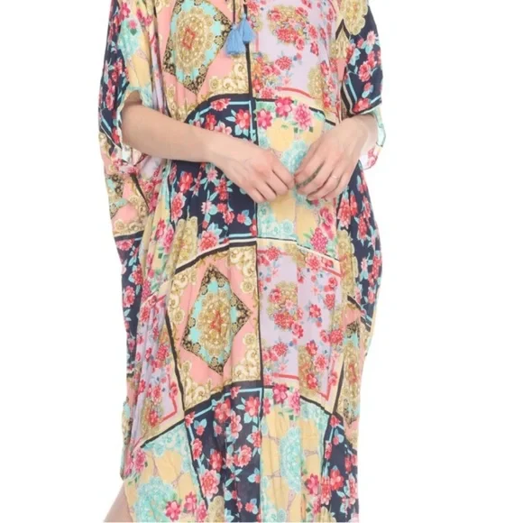 Johnny Was Japer Lace Up Maxi Kaftan Dress In Multi S/M - Picture 7 of 13